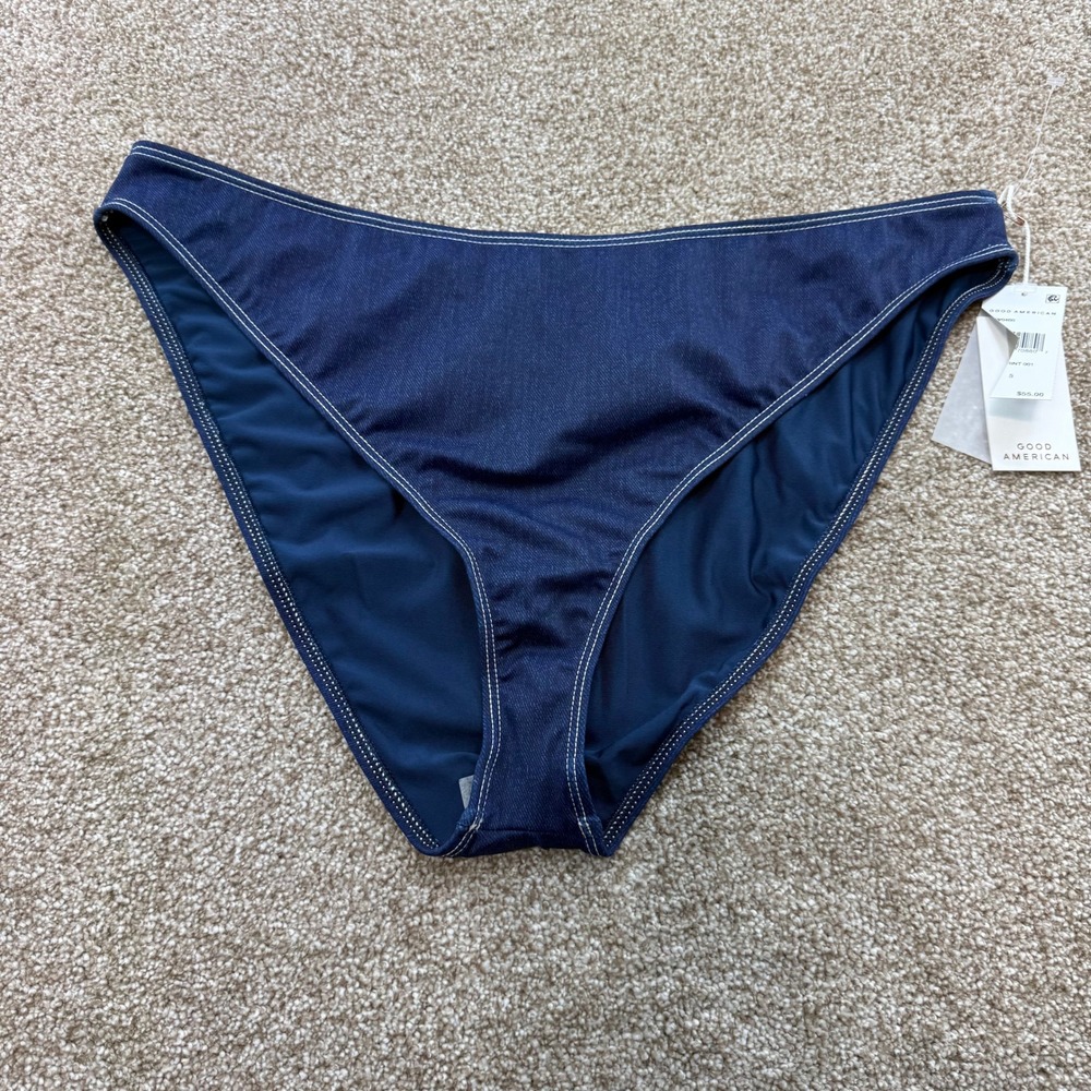 Good American Denim Print Bikini Bottom Indigo Blue High Leg NEW Womens 5 Swim